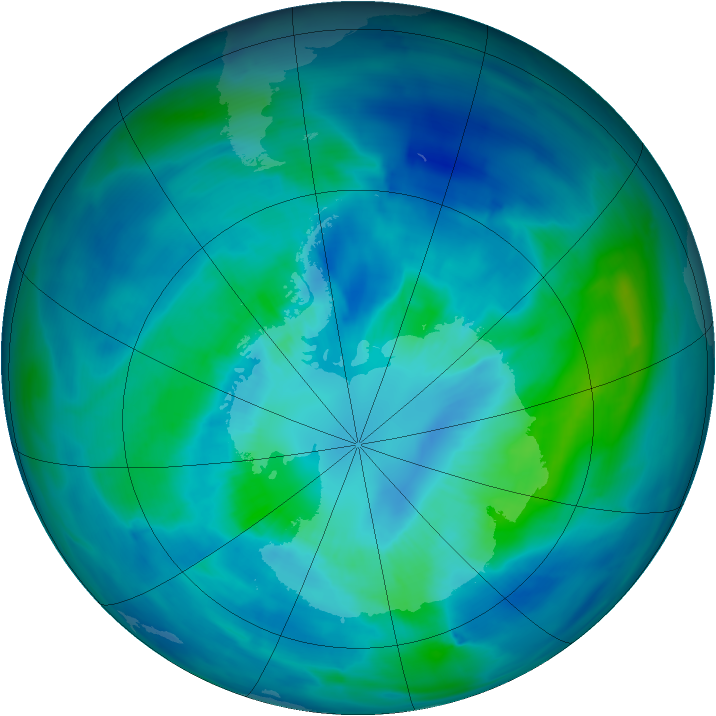 Antarctic ozone map for 31 March 2014